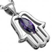 Chamsa Silver Pendant w Amethyst CZ, p370